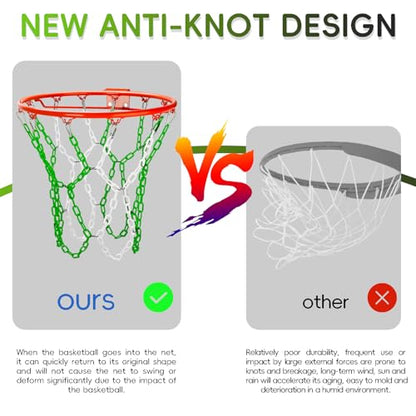 Basketball Net Replacement Heavy Duty,Resin Material, Anti-Rust Use Indoor Outdoor Standard 12-Ring Basketball Hoop - style: Green/White
