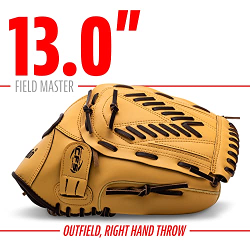 Franklin Sports Field Master Baseball + Softball Glove - Field Master Adult + Youth Baseball + Softball Mitt - Men's + Women's Gloves - Right Hand Throw - color: Camel, style: 13" - Basket “V” Web