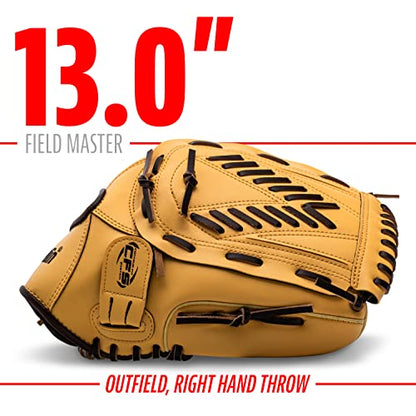Franklin Sports Field Master Baseball + Softball Glove - Field Master Adult + Youth Baseball + Softball Mitt - Men's + Women's Gloves - Right Hand Throw - color: Camel, style: 13" - Basket “V” Web