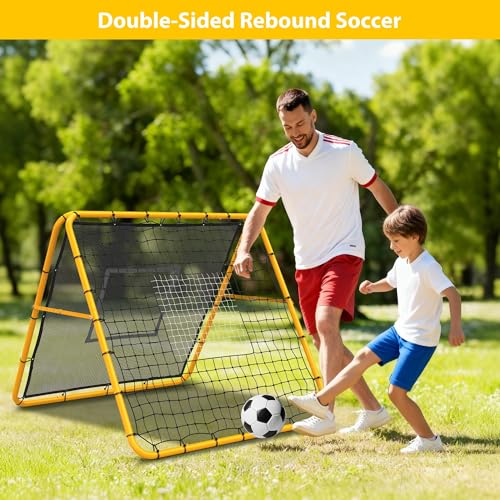 GarveeLifeAdjustable Soccer Rebounder Net, Heavy Duty Soccer Rebound Net with Iron Frame, Rust Resistant, Football Training Equipment for Backyard/Field, Easy Assembly