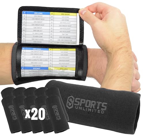 Sports Unlimited Adult Triple Wrist Coach, Football Wristbands for Plays, Baseball Wristbands, QB Arm Bands - color: Black, size: 20 Pack