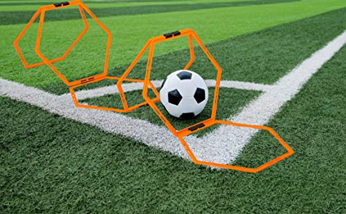Max4out Hex Agility Rings Set of 6/12 Rings for Speed & Agility Footwork Training, Hexagon Ladder with Fitness Equipment Sport Workout Home Gym, Kids and Adults (Orange)