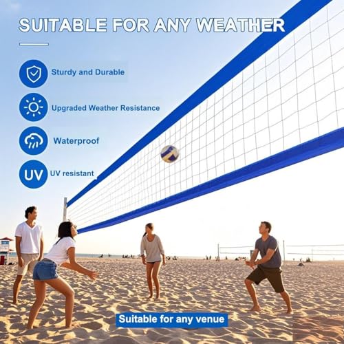 Professional Volleyball net Outdoor Heavy Duty, Lengthened Aircraft Wire Rope, Upgraded Weather Resistance, Thicker Border for Indoor Outdoor Backyard Pool Schoolyard Beach 32x3FT(Net Only)