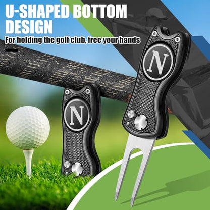 Golf Divot Repair Tool with Letter Custom Monogrammed Initial Ball Marker Divot Tool New Year Golf Gifts Foldable Metal with Magnetic Putt Alignment for Men Father Golfer - color: Black, style: Letter N