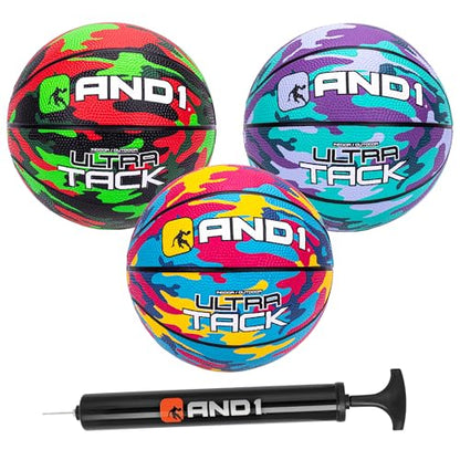 AND1 Mini Basketball Pack Set for Kids (Deflated w/Pump Included): - 7-Inch Premium Youth Size Basketballs, Easy to Grip - color: Neon Camo, size: 3
