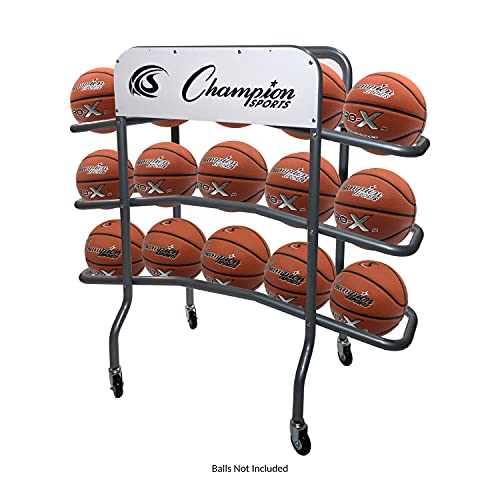 Champion Sports Deluxe Heavy Duty Basketball Storage Cart with Locking Swivel Caster Wheels (Black) - size: Deluxe (15 Ball Capacity)