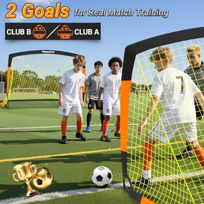 Happy Jump 7x5' & 5x3.6' Portable Soccer Goals for Kids Ages 6-14, Weatherproof Net and Steel Frame for Backyard Fun and Outdoor Training, Quick Setup and Sturdy for All Weather Conditions - style: 7x5 FT, 2 Set Upgrade