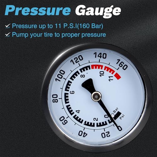 Professional Bike Floor Pump with Gauge | Presta & Schrader Valve | for Standard & Tubeless Tires | High-Pressure 160 PSI | High-Carbon Steel Barrel & Stable Base