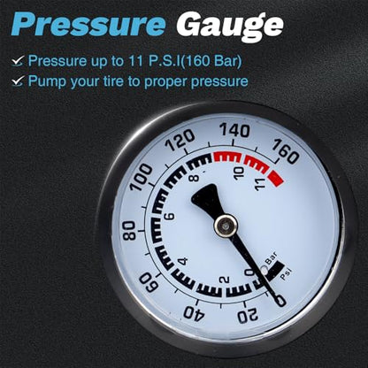 Professional Bike Floor Pump with Gauge | Presta & Schrader Valve | for Standard & Tubeless Tires | High-Pressure 160 PSI | High-Carbon Steel Barrel & Stable Base