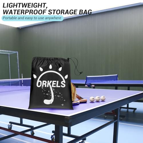 ORKELS Table Tennis Table Cover with Storage Bag, 420D Oxford Waterproof Cover (5000Pa), Windproof Buckle & Elastic Straps, 10.2FT x 6.2FT, Fits Indoor/Outdoor Ping Pong Tables