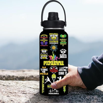 Pickleball Water Bottle 32oz Stainless Steel Insulated Vaccum with Lid, Pickleball Gifts for Pickleball Players, Pickleball Lovers, Women Girls Ladies - color: Pickleball