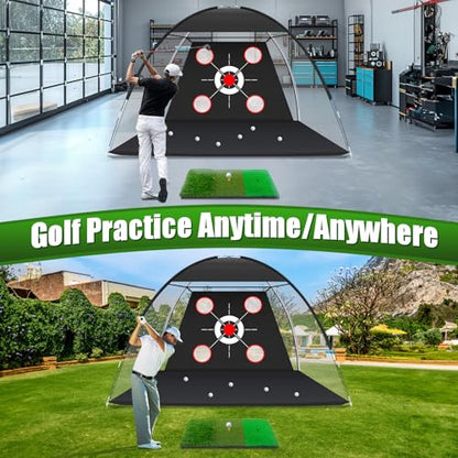 Golf Net with Practice Mat,Golf Hitting Aid Nets 10x7FT for Backyard Driving Chipping Training Swing,Gifts for Men Dad Him and Golfer