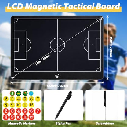 Magnetic Soccer Coaching Board Laelr 16 inch LCD Soccer Coach Tactical Board with Stylus Pen 27 Magnetic Marker Kits Football Coach Writing Tablet for Strategy Planning Training Coach Gifts