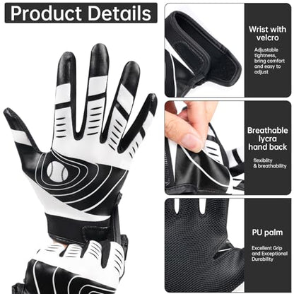 Youth Baseball Batting Gloves,Kids Super Grip Softball/Teeball Gloves for Boys and Girls - color: Black/White, size: Youth XS/S(5.5-6in)