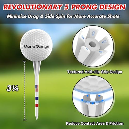DURARANGE Premium Golf Tees - 5-Prong & 4-Prong Anti-Slip, Enhanced Stability, Unbreakable Golf T 3-1/4" for 360cc Drivers, Ideal Gift for Golfer - color: Elite Golf Tees- Milky White- 50pk