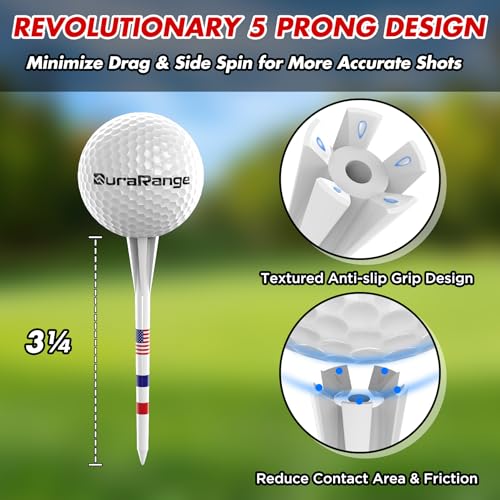 DURARANGE Premium Golf Tees - 5-Prong & 4-Prong Anti-Slip, Enhanced Stability, Unbreakable Golf T 3-1/4" for 360cc Drivers, Ideal Gift for Golfer - color: Elite Golf Tees- Milky White-100pk