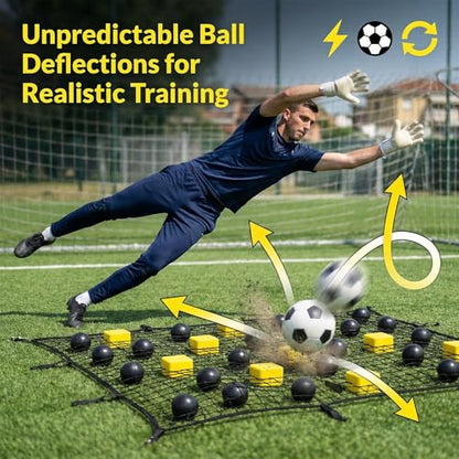 Soccer Training Equipment Goalkeeper Trainer, Goalie Training Equipment with Square Ball Deflector, Reaction Training Aid for Reflex Agility and Hand Eye Coordination Drills - size: Standard