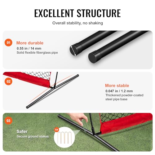 VEVOR 7X7ft/12X9ft/16X10ft/20x10ft Barricade Backstop Net, Ball Sports Barrier Netting, Portable Practice Net for Baseball Softball Lacrosse Hockey Basketball Equipment Training Net