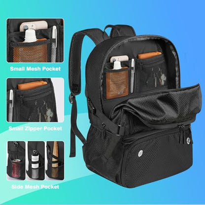 Basketball Bag Backpack with Ball & Shoes Compartment for Soccer Ball Volleyball Football, Large Sports Bag Backpack - color: Black