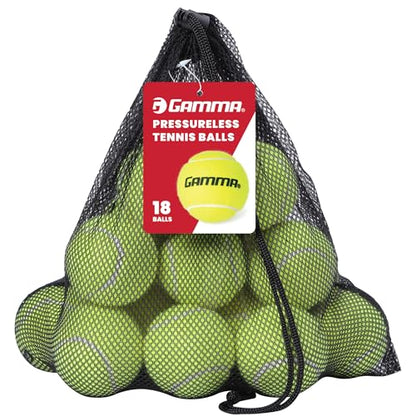 Gamma Pressureless Tennis Balls for Tennis Practice and Lessons, Longer-Term Durability and More Bounce Than Standard Tennis Balls, Yellow, Bag of 18