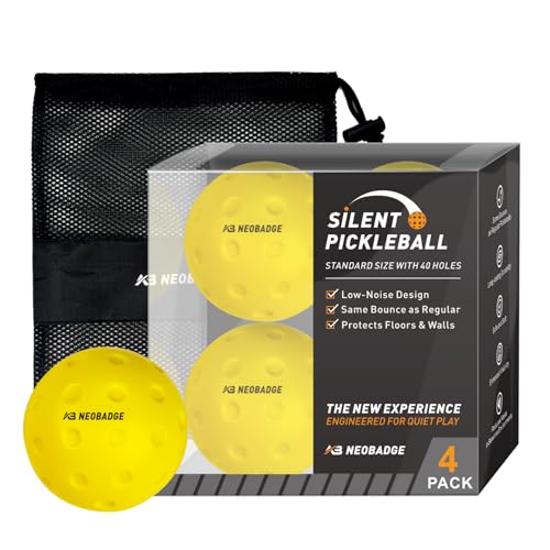 Silent Pickleball Balls - Quiet Practice for Indoor & Outdoor | Pro Foam, 40 Holes | Real Feel Like Traditional Pickleballs | USAPA Standard Bounce | 4-Pack + Bonus Mesh Bag - color: Yellow
