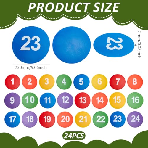 UNICRAFTALE 1 Sets TPE Sports Spot Markers Number 1~24 Anti-Slip Round Spot Markers Floor Spots, Flat Filed Dots for Agility Drills Basketball Football Training Sport Activities and Exercise
