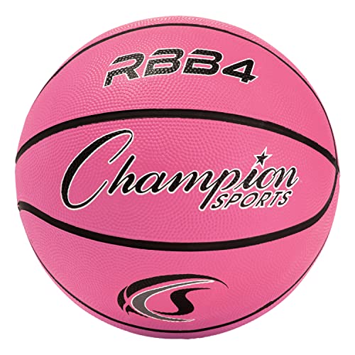 Champion Sports Rubber Basketballs – Durable Indoor & Outdoor Training & Recreational Game Balls, Multiple Sizes & Colors - color: Pink, style: Intermediate (Size 6 - 28.5")