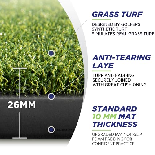 Golfguru Golf Mat, 5x4ft/5x5ft Dense Elite Golf Hitting Mats Practice with 10 Balls, 9 Tees, Heavy Duty Artificial Hitting Training Matt for Backyard Driving Chipping Indoor Outdoor Simulators - style: 5'x4' Thickened-26mm Thick