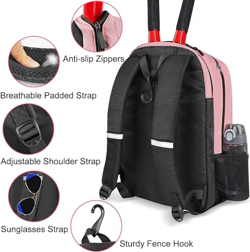 Ytonet Tennis Bag Tennis Backpack for Women Men 2 Rackets with Insulated Pocket Ventilated Shoe Compartment