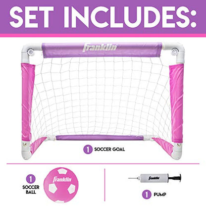 Franklin Sports Kids Soccer Goal with Ball and Pump 24inch x 16inch Folding Goal Great for Backyard or Indoor Play Pink/Purple