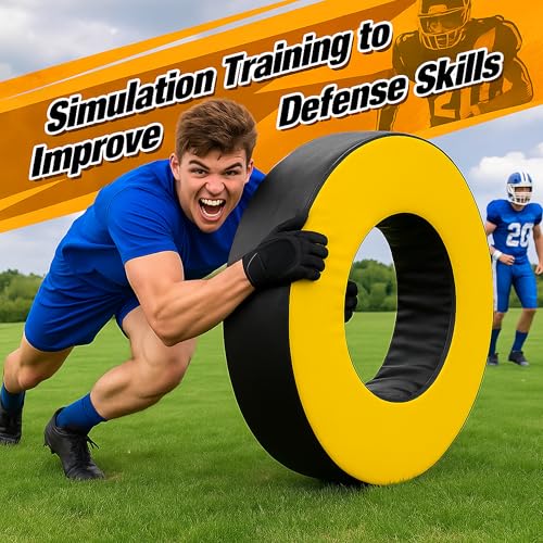 Tackle Wheel and Round Cushion Pad – Durable PU Leather Tackle Dummy with High-Density Foam & Side Strap for Football Youth, Adult Training, Agility & Contact Practice