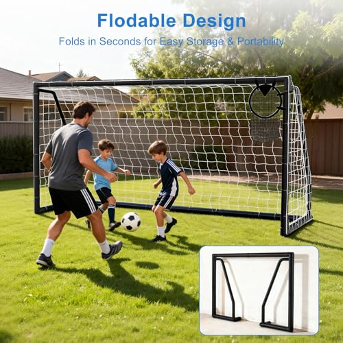 MOPHOTO Soccer Goal, 6X4/8x6/10x6.5/12x6/16x7/18.5x6.5/21x7/24x8ft Soccer Goals for Backyard, Full Size Soccer Goal for Teens & Adults Training - size: 12x6FT, style: PVC-Foldable-Black