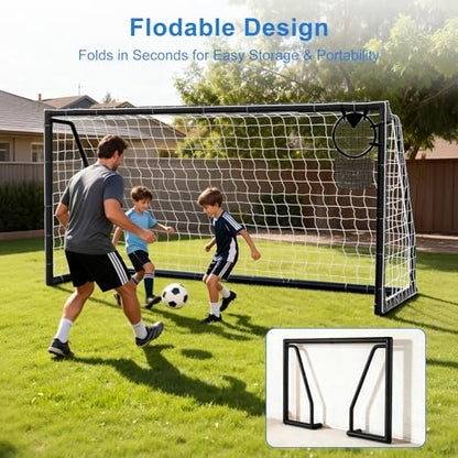 MOPHOTO Soccer Goal, 6X4/8x6/10x6.5/12x6/16x7/18.5x6.5/21x7/24x8ft Soccer Goals for Backyard, Full Size Soccer Goal for Teens & Adults Training - size: 12x6FT, style: PVC-Foldable-Black