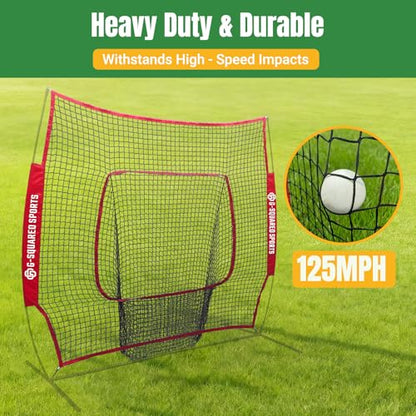 Baseball & Softball Replacement Net 7ft x 7ft (NET ONLY), Heavy Duty Knotless for Pitching, Hitting & Throwing Practice, Fits 7x7ft Training Net Frames - color: Red