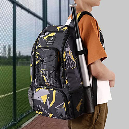 Sports Baseball&Softball Bat Bag For Youth｜Adults, Baseball Equipment Backpack Bag with Shoe Compartment,Fence Hook,Holds Bat, Helmet, Glove - color: Mix Yellow