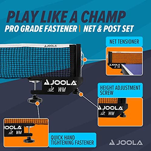 JOOLA WM Professional Table Tennis Net and Post Set - ITTF Tournament Approved - 72in Regulation Ping Pong Net with Screw On Clamp Attachment
