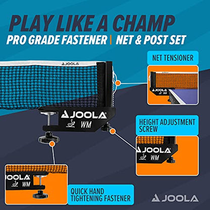 JOOLA WM Professional Table Tennis Net and Post Set - ITTF Tournament Approved - 72in Regulation Ping Pong Net with Screw On Clamp Attachment