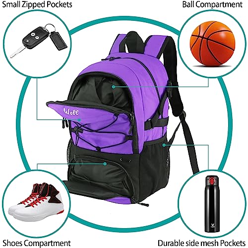 WOLT Basketball Backpack Large Sports Bag with Separate Ball Holder & Shoes Compartment, Best for Basketball, Soccer,Gym - color: Purple
