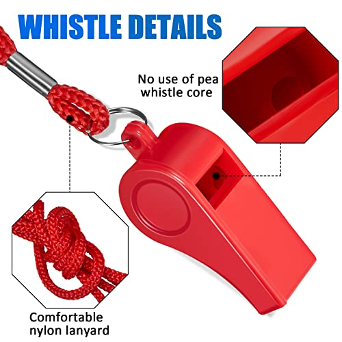 Flutesan 48 Pcs Whistles Bulk with Lanyard Sports Loud Crisp Sound Whistles for Coach Referees Training Emergency - color: Red, Blue, Black