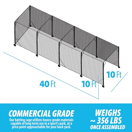 Heavy Duty Baseball & Softball Batting Cage with Wheels – Commercial-Grade Portable Batting Cage for Backyard, Driveway, Training & Club Use | Heavy Steel Frame, Wheels Included | Easy Setup (40 FT)