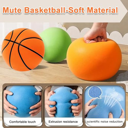 Indoor Silent Basketball Size 7 (29.5") Weight 600g, Grooved Airless Basketballs for Apartments Quiet Dribbling Training, Soundless PU Foam Basket Ball for All Ages, Non-Deforming Packaging