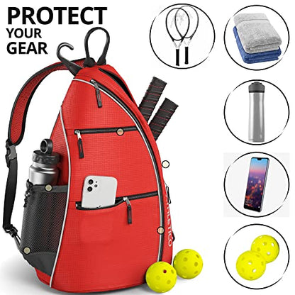 Athletico Sling Bag - Crossbody Backpack for Pickleball, Tennis, Racketball, and Travel for Men and Women - color: Red