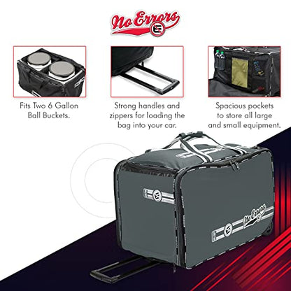 No Errors Ball Boy XL Wheeled Baseball Coaches Bag - Heavy Duty Baseball and Softball Bag for Coaches - Holds Two 6 Gallon Ball Buckets and Coaching Equipment - color: Graphite