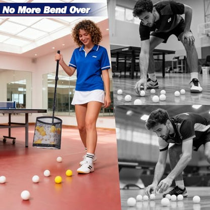 Table Tennis Ball Picker Upper - Retractable Ping Pong Ball Retriever & Storage Collector, Holds 150 Balls