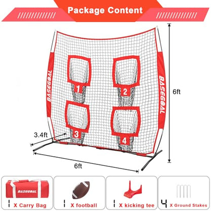 BaseGoal 6x6 Ft Football Nets for Throwing,Football Target,Quarterback Training Equipment with 4 Target Pockets for Improving Football Accuracy Throwing - color: red