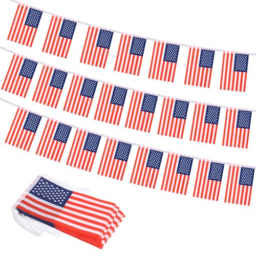 American Flag Banner, Small Mini US USA Flags Patriotic Decoration for 4th of July, Party, Classroom, Sports Events, 33 Feet 30 Flags - color: American