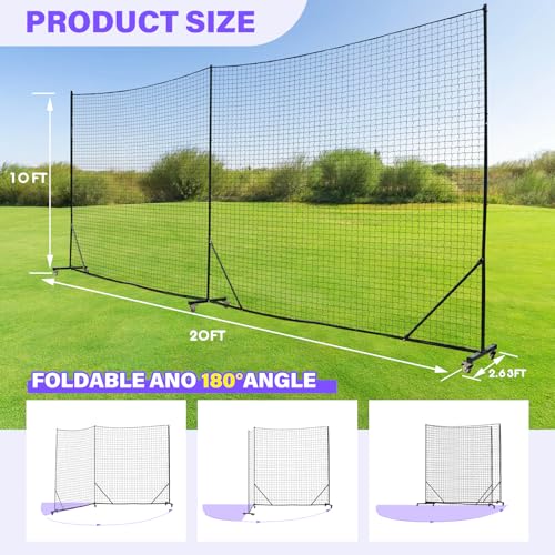 Backstop Net System for Backyard – Heavy Duty Sports Barrier Net with Steel Posts, Movable/Socketed Ball Stop Net for Soccer, Baseball, Training - size: 20FT Wide, style: Movable-1.75 Inch Net