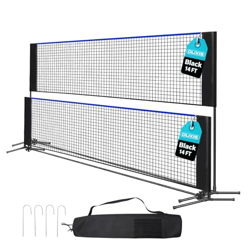 OLIXIS Badminton Net Set, 10FT/14FT/17FT Wide, 3-5FT Adjustable Height Multi Sport Net for Pickleball, Tennis, Volleyball, Soccer Tennis, Indoor Outdoor with Carry Bag, Easy Setup for Backyard - color: BLUE, size: 14FT