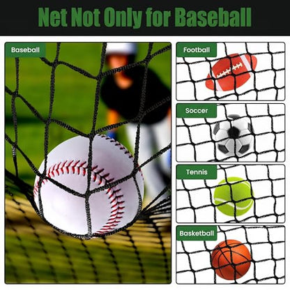 Baseball Softball Backstop Nets,Sports Net with 33ft Rope or Steel Hanging Kit, Nylon Nets Also for Basketball Soccer Lacrosse Hockey. - size: 10x30 feet, style: With Nylon Rope