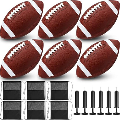 WinnerWhy 6 Pcs Inflatable Footballs Composite Leather Footballs with Pump Official Size Balls for Youth, Junior, Adult, College, High School, American Foot Ball Training Sport Gifts - size: Size 6